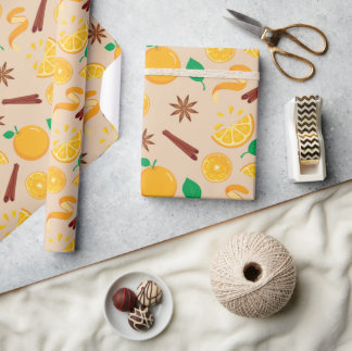 Cinnamon Sticks, Oranges, Star Anise Fall Seamless Wrapping Paper