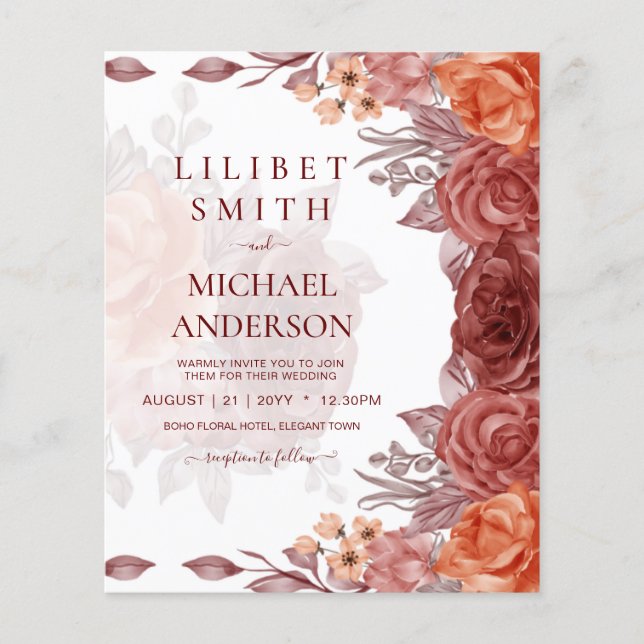 Cinnamon Terracotta FALL Floral Botanical WEDDING Flyer (Front)