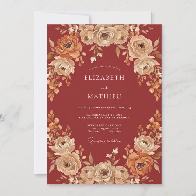 Cinnamon Warm Autumnal Wedding Invitation (Front)