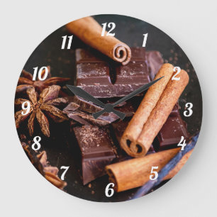 Cinnoman Sticks, Chocolate and Star Anise Large Clock