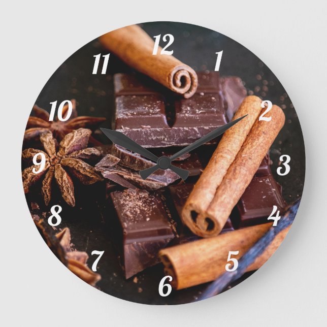 Cinnoman Sticks, Chocolate and Star Anise Large Clock (Front)