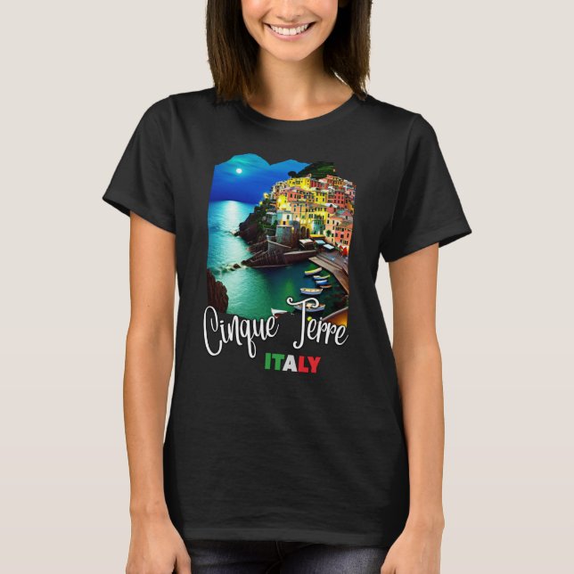 Cinque Terre At Night Painting Cinque Terre Souven T-Shirt (Front)