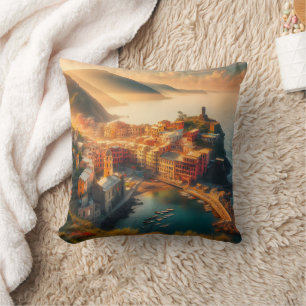 Cinque Terre Beach Italy Vintage Europe Travel Cushion