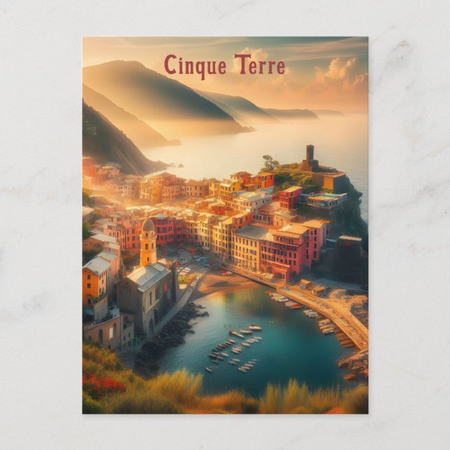 Cinque Terre Beach Italy Vintage Europe Travel Postcard (Front)