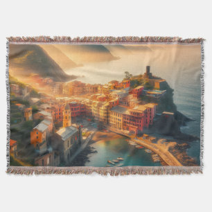 Cinque Terre Beach Italy Vintage Europe Travel Throw Blanket