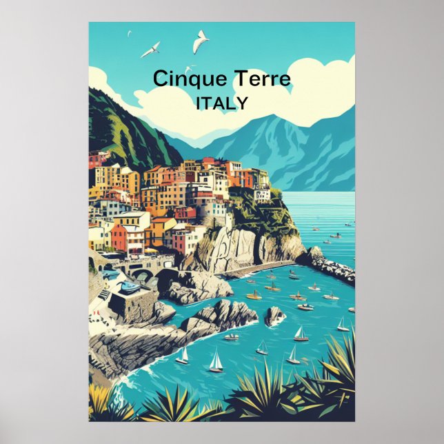 Cinque Terre Digital Poster - Coastal Wall Art  (Front)