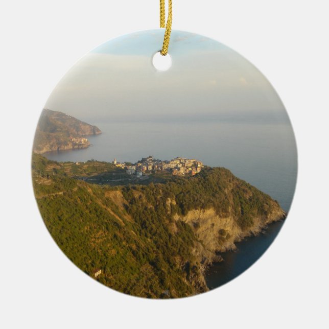 Cinque Terre from Afar Ceramic Tree Decoration (Front)