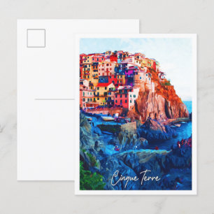 Cinque Terre Italy Beautiful Watercolor Landscape Postcard