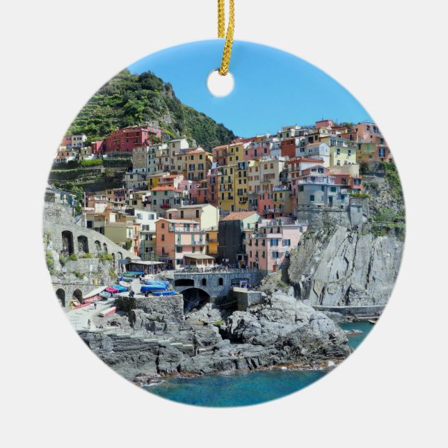 Cinque Terre, Italy Ceramic Tree Decoration (Front)