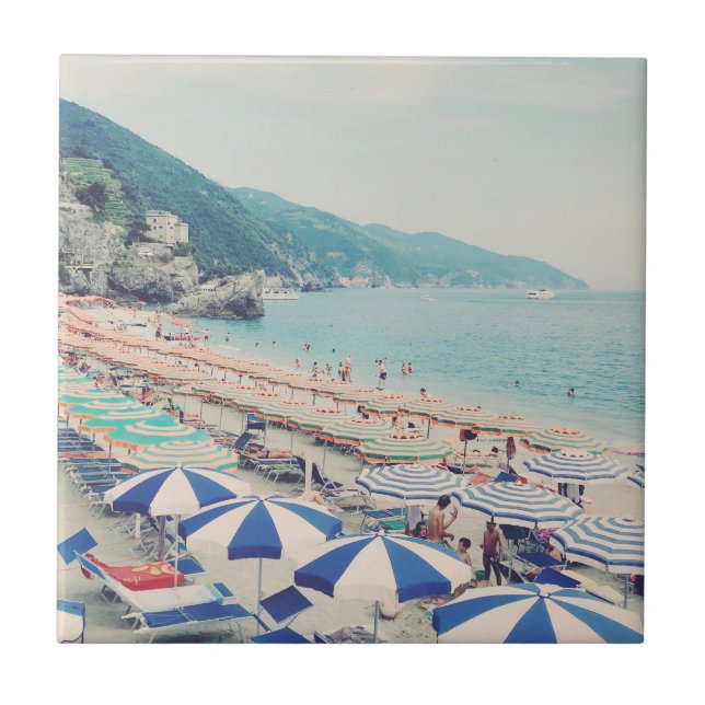 Cinque Terre Italy Fun Beach Scenic Travel Photo Tile (Front)