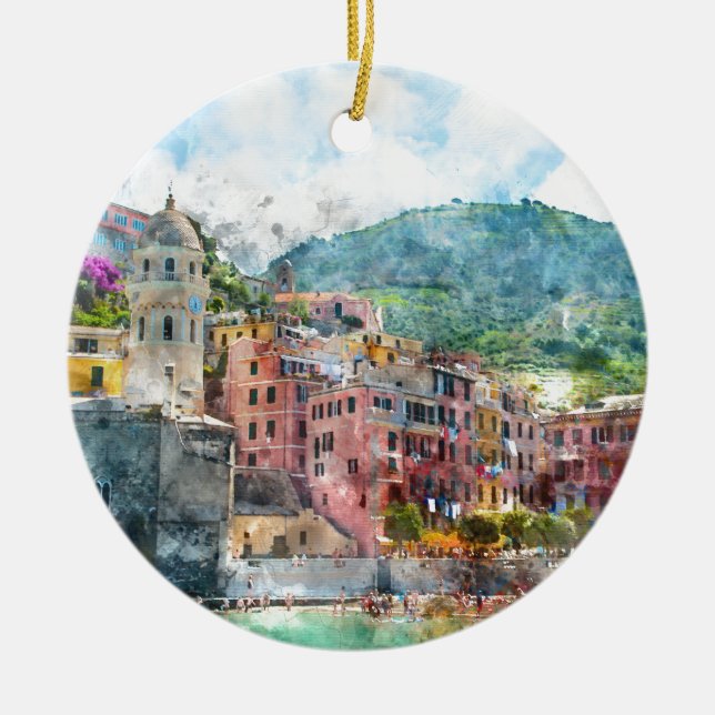 Cinque Terre Italy in the Italian Riviera Ceramic Tree Decoration (Front)