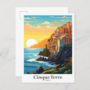 Cinque Terre Italy Travel Art Vintage Illustration Postcard