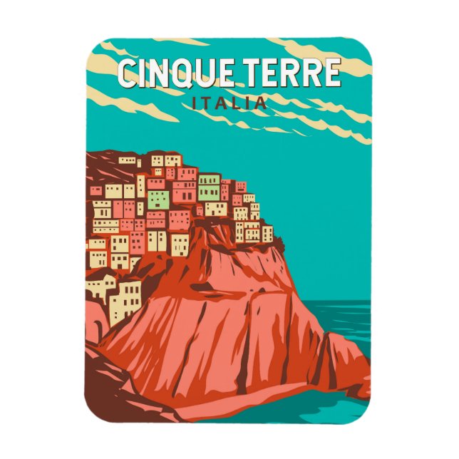 Cinque Terre Italy Travel Art Vintage Magnet (Vertical)