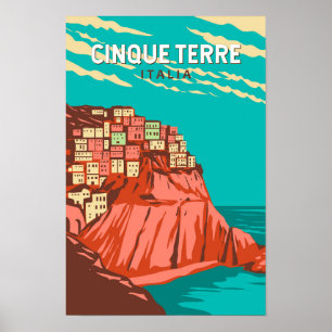 Cinque Terre Italy Travel Art Vintage Poster