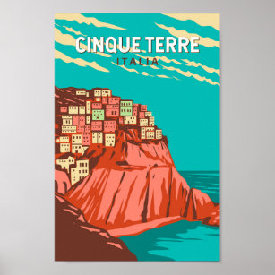 Cinque Terre Italy Travel Art Vintage Poster