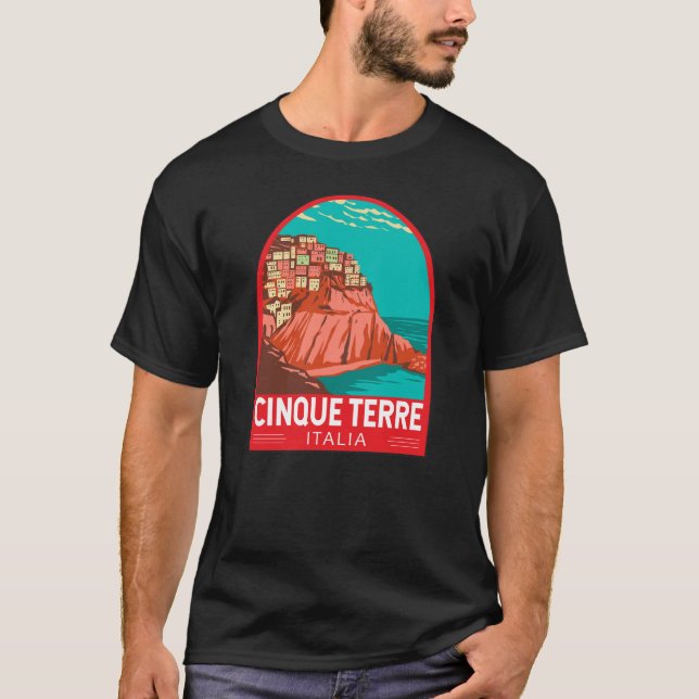 Cinque Terre Italy Travel Art Vintage T-Shirt (Front)