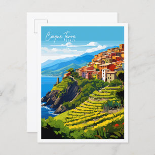 Cinque Terre Italy vintage travel illustration Postcard
