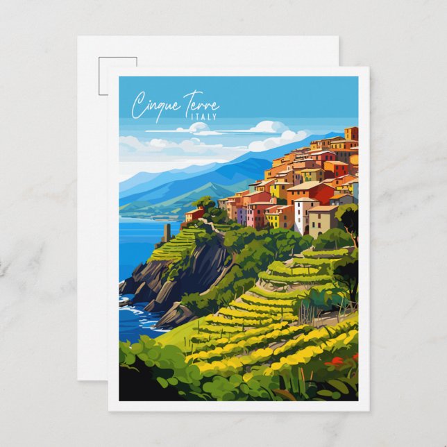 Cinque Terre Italy vintage travel illustration Postcard (Front/Back)