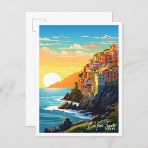 Cinque Terre Italy vintage travel illustration Postcard