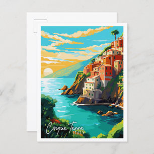 Cinque Terre Italy vintage travel illustration Postcard