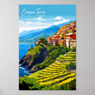 Cinque Terre Italy vintage travel illustration Poster