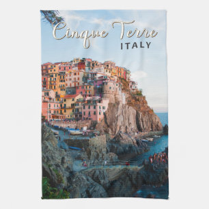 Cinque Terre Italy Watercolor Vintage  Tea Towel