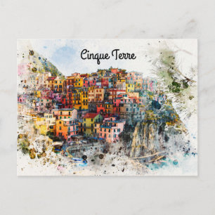 Cinque Terre Liguria Italy scene summer watercolor Postcard