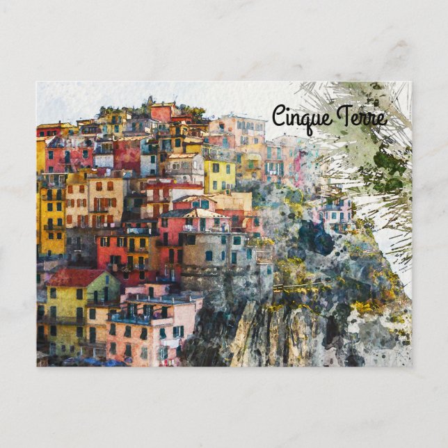 Cinque Terre Liguria Italy scene summer watercolor Postcard (Front)