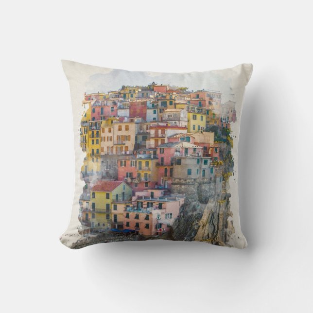 Cinque Terre Watercolor Art Cushion (Front)