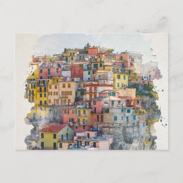 Cinque Terre Watercolor Art Postcard (Front)