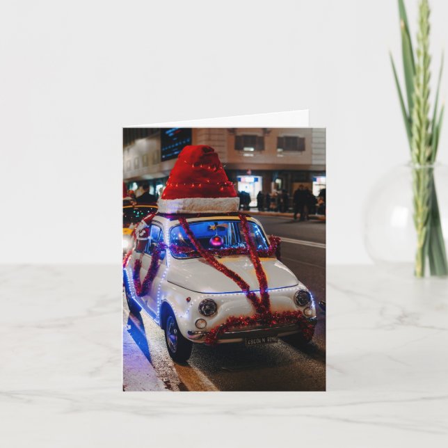 Cinquecento Car Decorated For Christmas Card (Front)