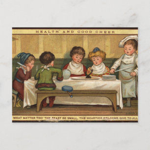 Circa 1880: A meal at Christmas Holiday Postcard