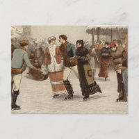 Circa 1899: Ice-skaters enjoying Christmas