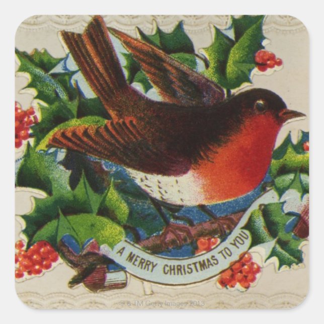 Circa 1900: A traditional Christmas robin Square Sticker (Front)