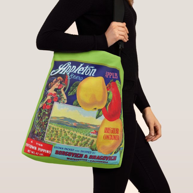 circa 1900 Appleton Apples crate label print Crossbody Bag (Close Up)