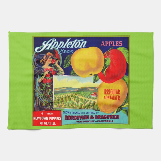 circa 1900 Appleton Apples crate label print Tea Towel (Horizontal)