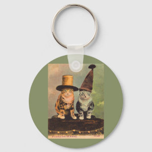 circa 1900 cats in hats RPPC Key Ring