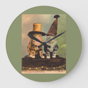 circa 1900 cats in hats RPPC Large Clock