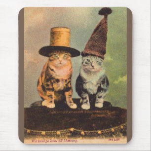circa 1900 cats in hats RPPC Mouse Pad