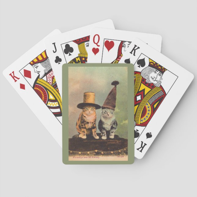 circa 1900 cats in hats RPPC Playing Cards (Back)