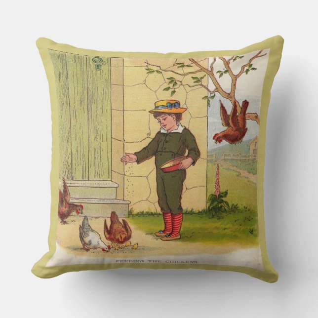 circa 1900 Feeding the Chickens Cushion (Front)