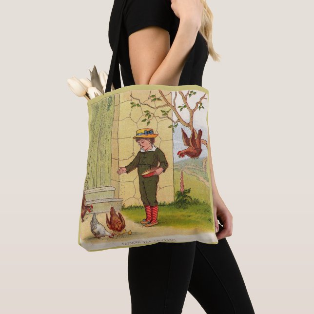 circa 1900 Feeding the Chickens print Tote Bag (Close Up)