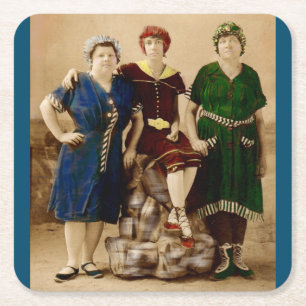 circa 1910 Atlantic City bathing beauties RPPC Square Paper Coaster