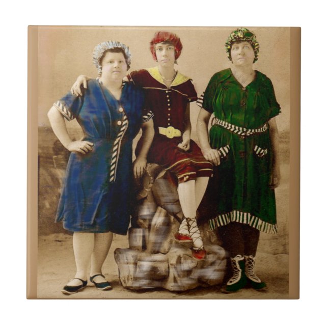 circa 1910 Atlantic City bathing beauties RPPC Tile (Front)