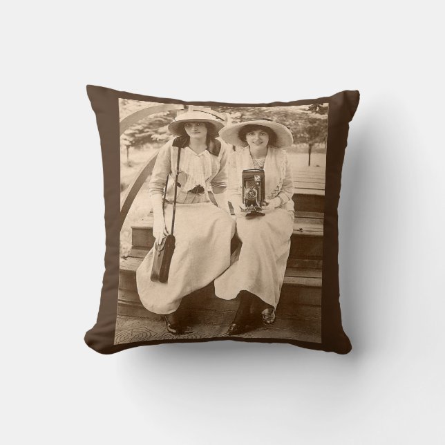 circa 1910 camera girls print cushion (Front)