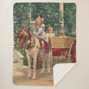 circa 1910 children and horse-drawn cart sherpa blanket