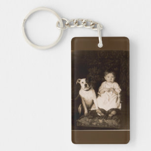 circa 1910 pitbull and baby key ring