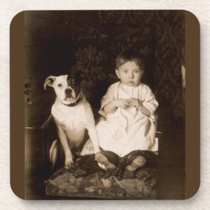 circa 1910 pitbull and baby RPPC Coaster