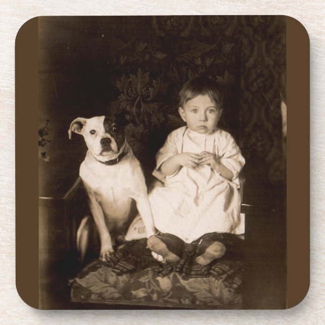 circa 1910 pitbull and baby RPPC Coaster (Front)