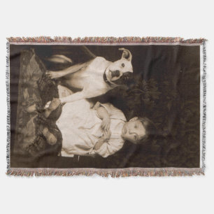 circa 1910 pitbull and baby RPPC Throw Blanket